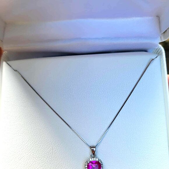 925 Sterling Silver Necklace Cushion Pink Topaz 7mm Natural Gemstone Jewelry 18 - Picture 6 of 8